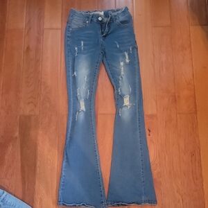 Blue Distressed Flare Jeans